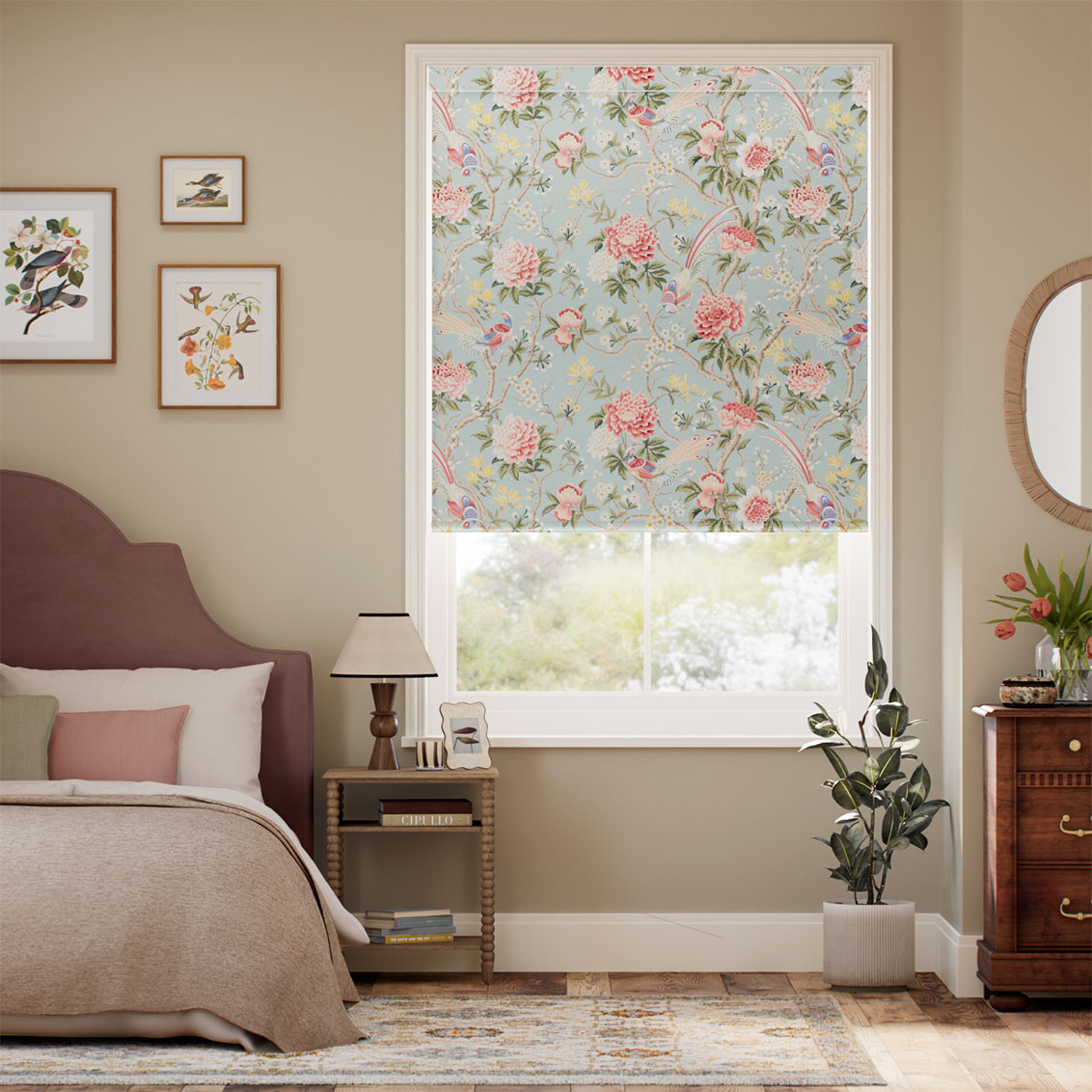 Elysian Paradise Faux Silk Coral Blush Roller Blind