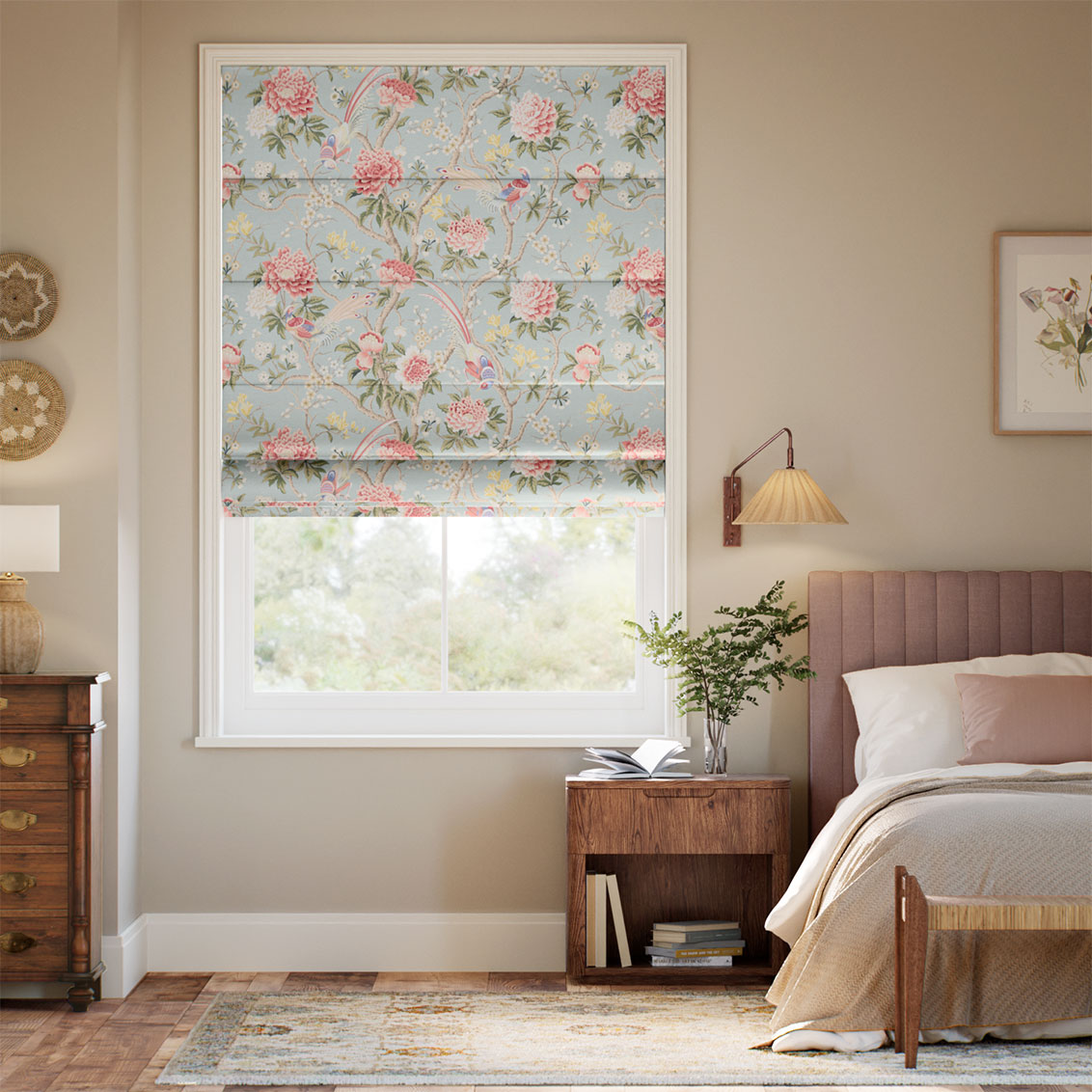 Elysian Paradise Faux Silk Coral Blush Roman Blind