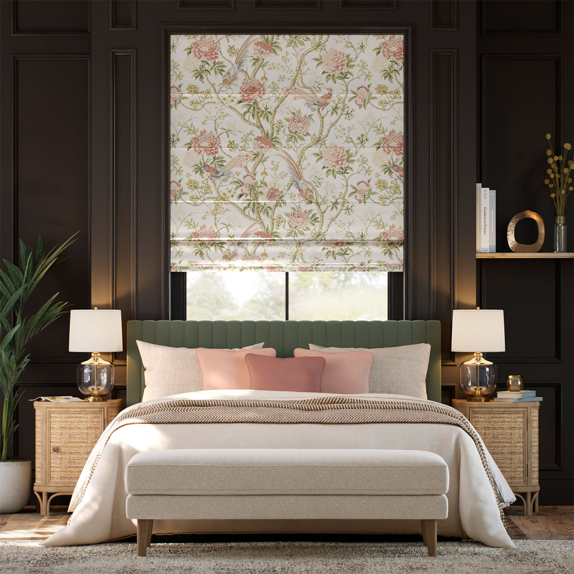 Elysian Paradise Faux Silk Ivory Rose Roman Blind