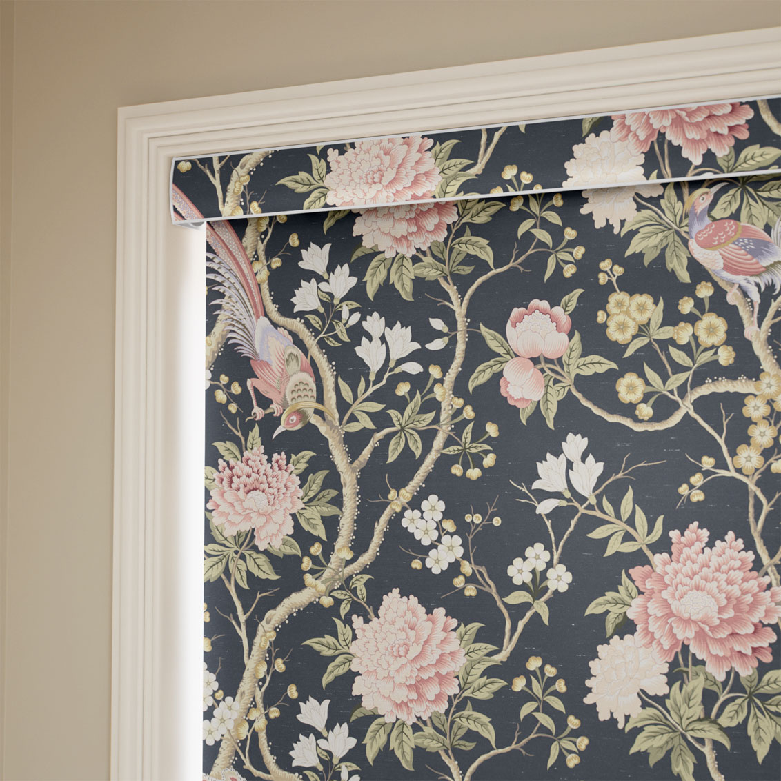 Elysian Paradise Faux Silk Midnight Blush Roller Blind