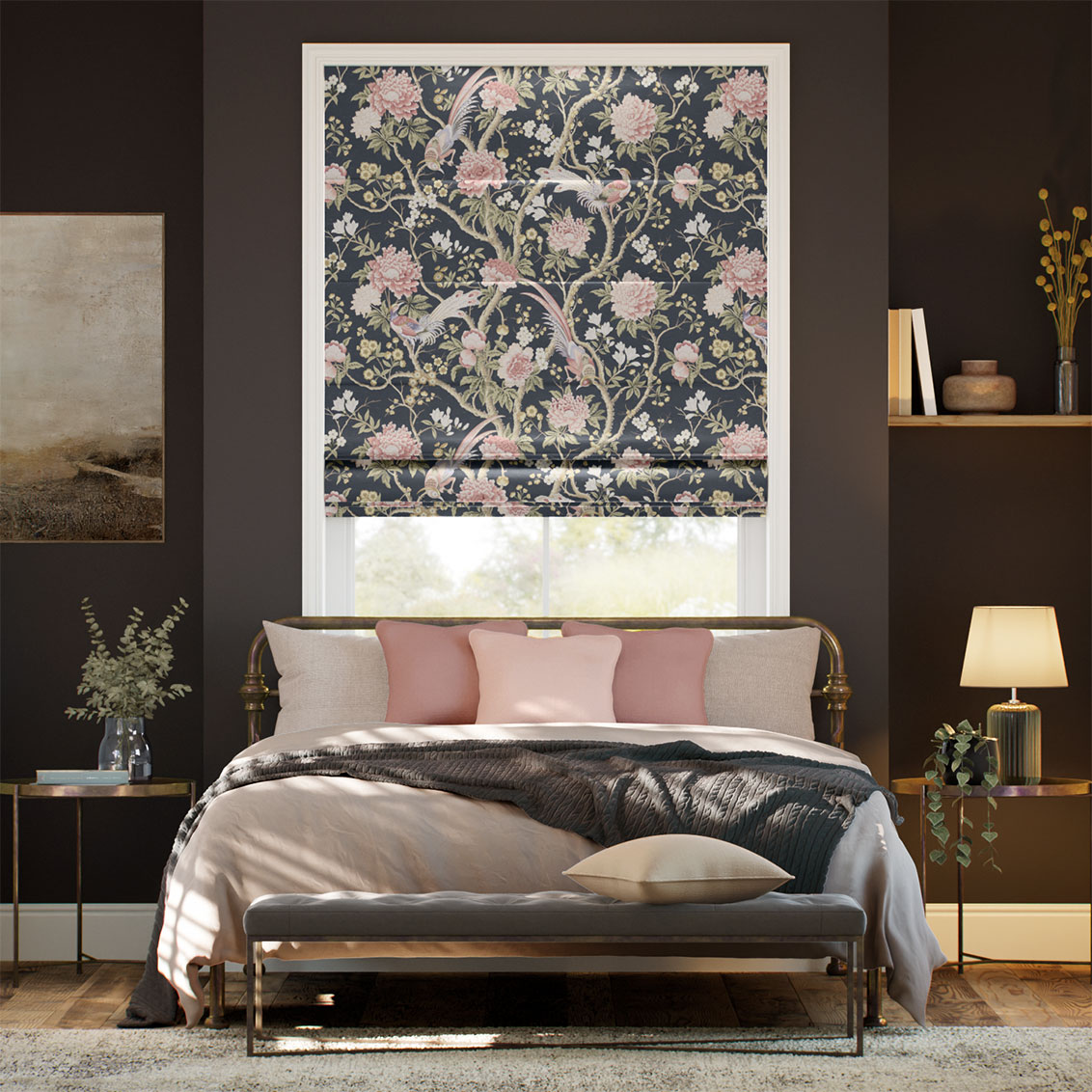 Elysian Paradise Faux Silk Midnight Blush Roman Blind