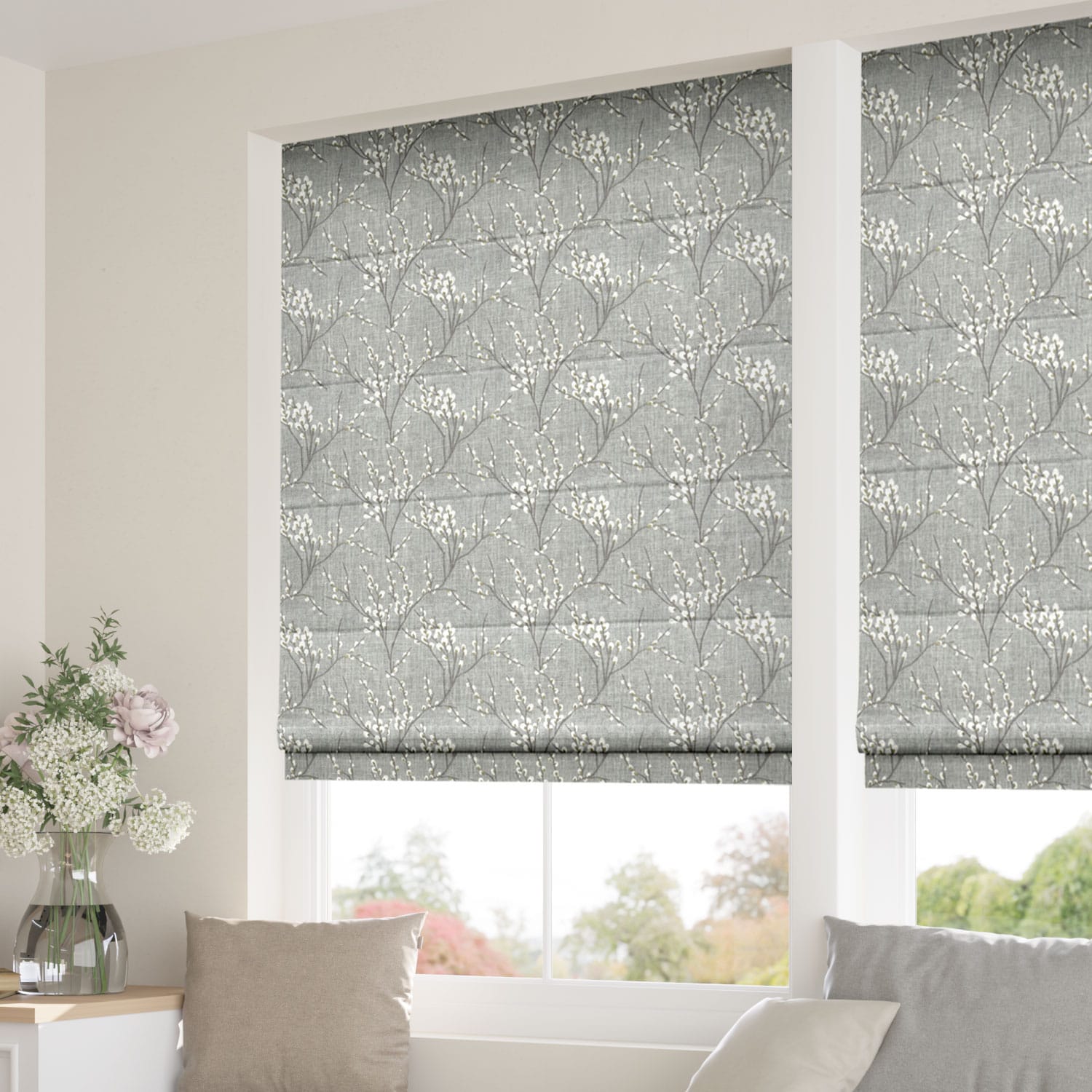 Emilia Embroidered Grey Roman Blind