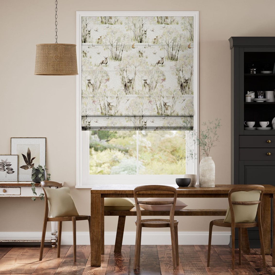 Enchanted Forest Linen Roman Blind