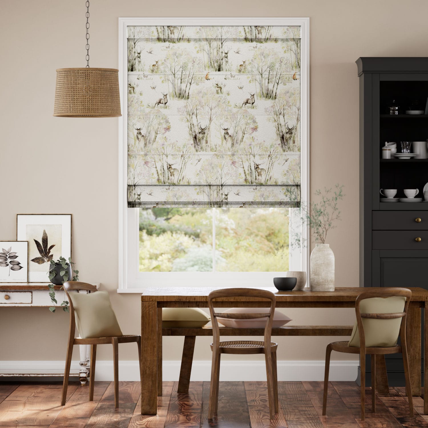 Enchanted Forest Linen Roman Blind