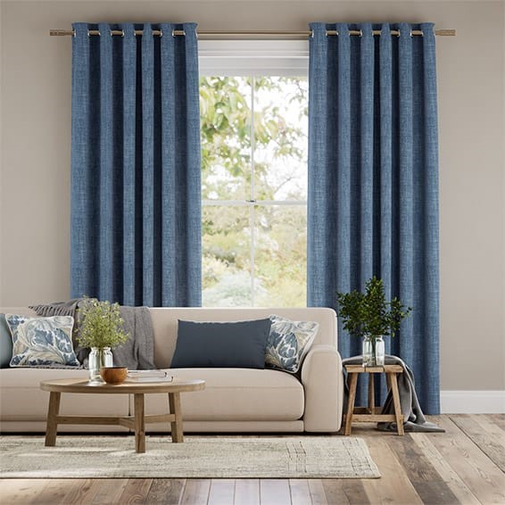 Eternity Linen Whale Blue Curtains