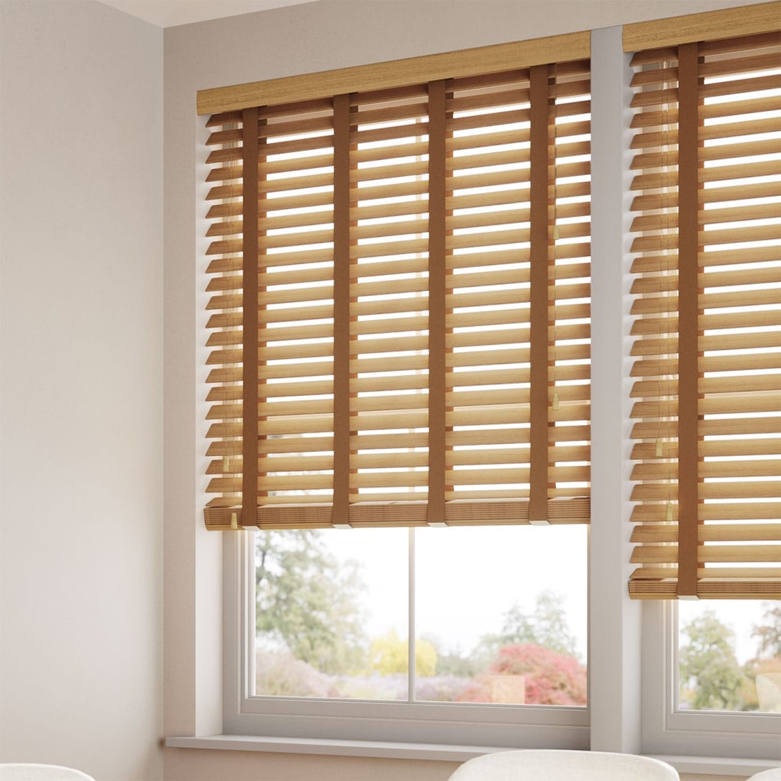 European Oak And Pecan Wooden Blind With Tapes 35mm Slat 1204