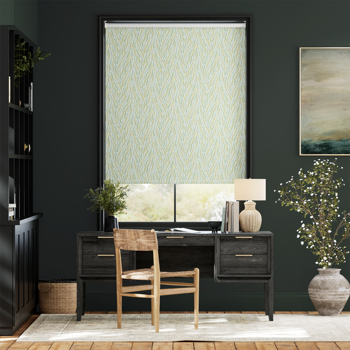 Falling Leaves Green & Aqua Roller Blind