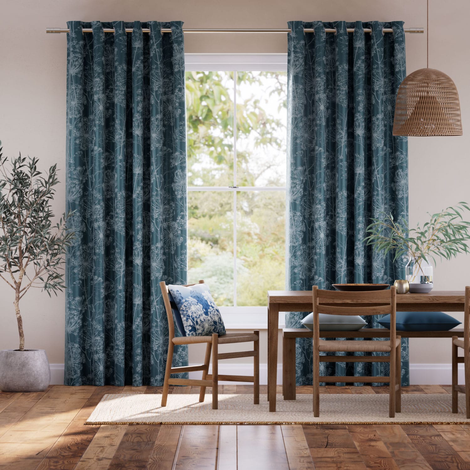 Fennel Flower Jacquard French Navy Curtains