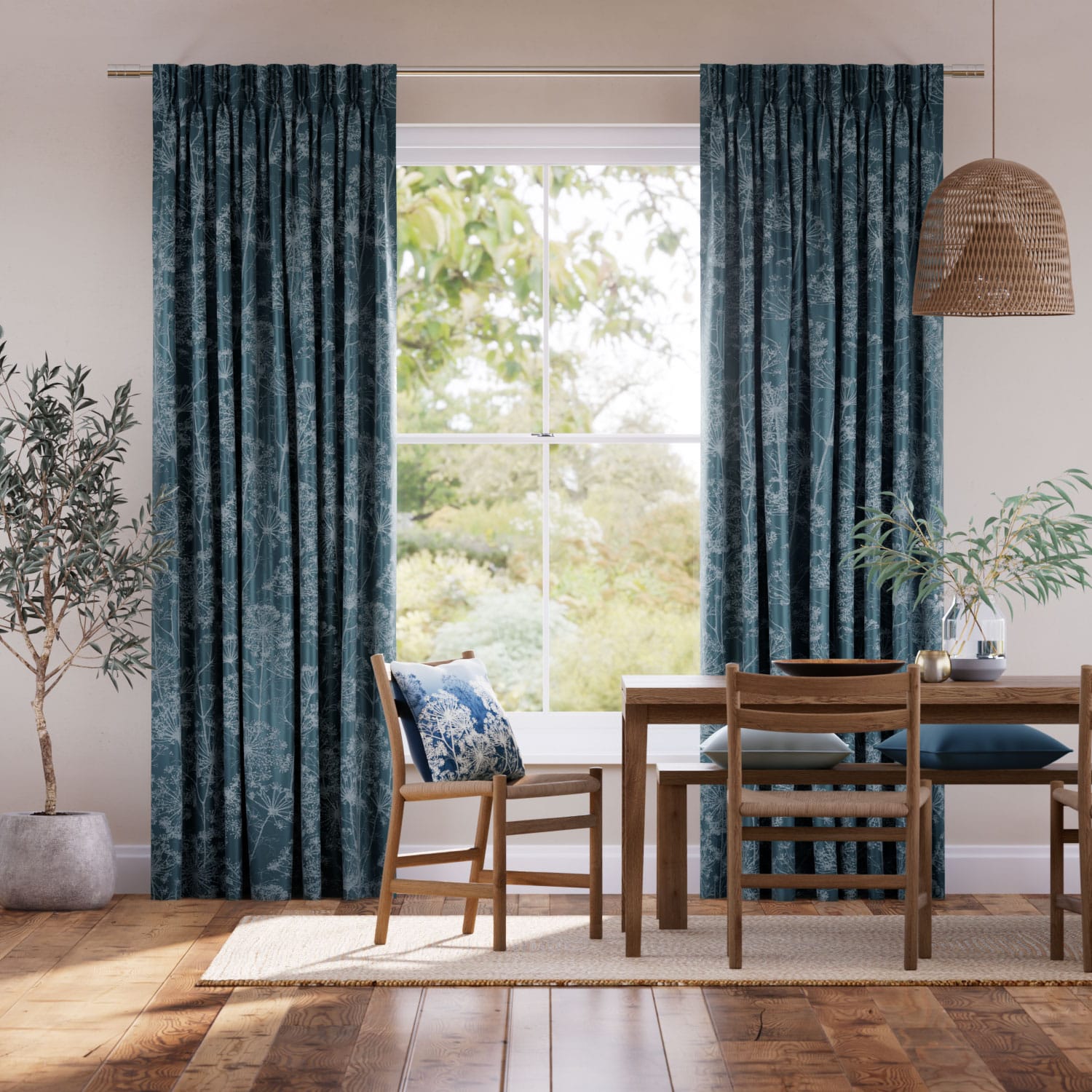 Fennel Flower Jacquard French Navy Curtains