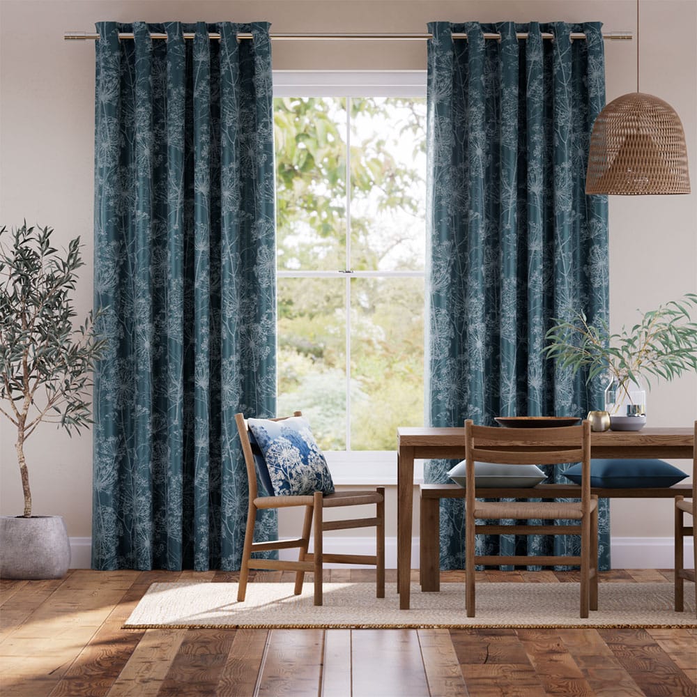 Fennel Flower Jacquard French Navy Curtains thumbnail image