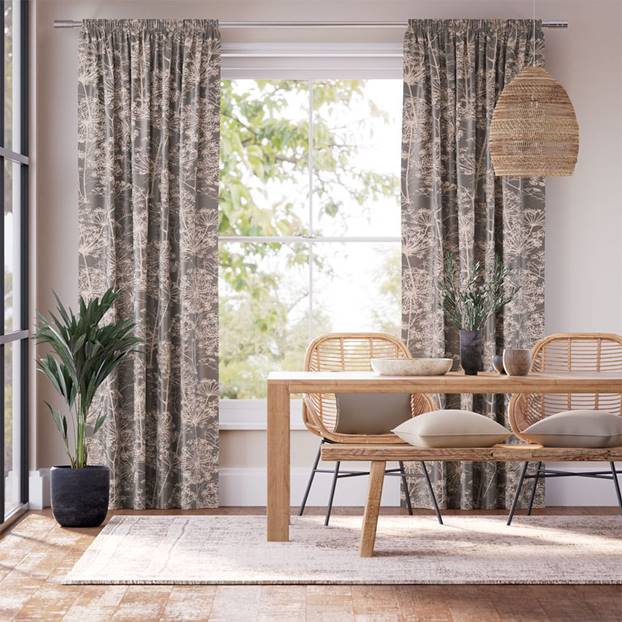 Fennel Flower Jacquard Mocha Curtains thumbnail image