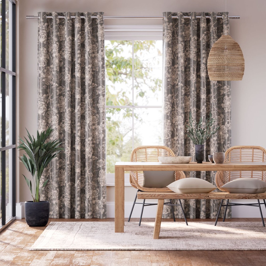 Fennel Flower Jacquard Mocha Curtains