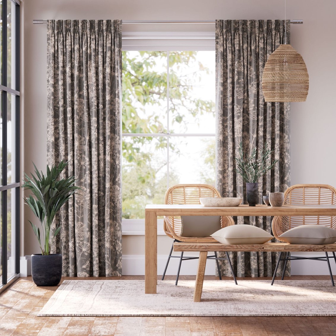 Fennel Flower Jacquard Mocha Curtains