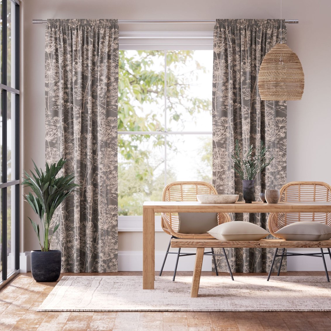 Fennel Flower Jacquard Mocha Curtains