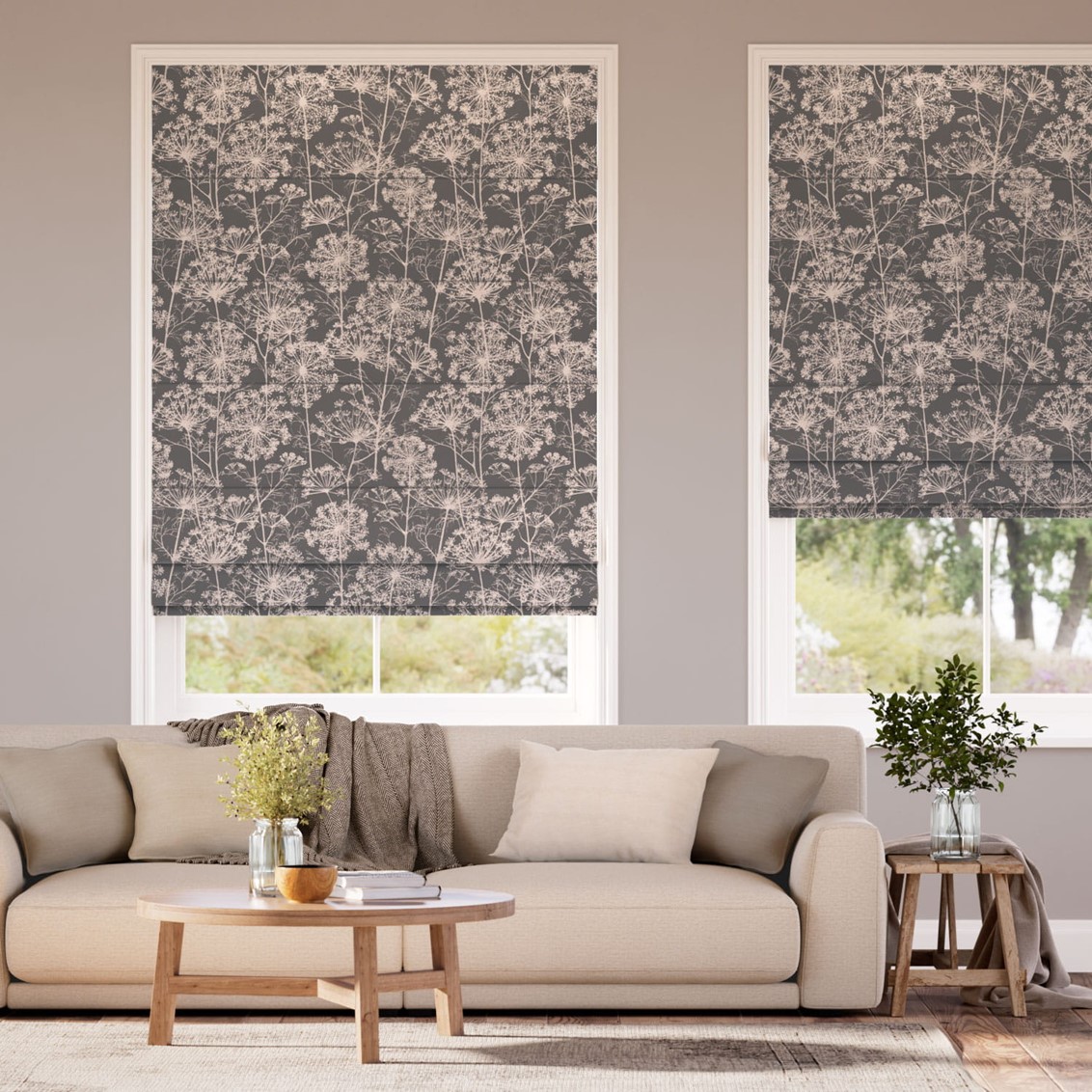 Fennel Flower Jacquard Mocha Roman Blind