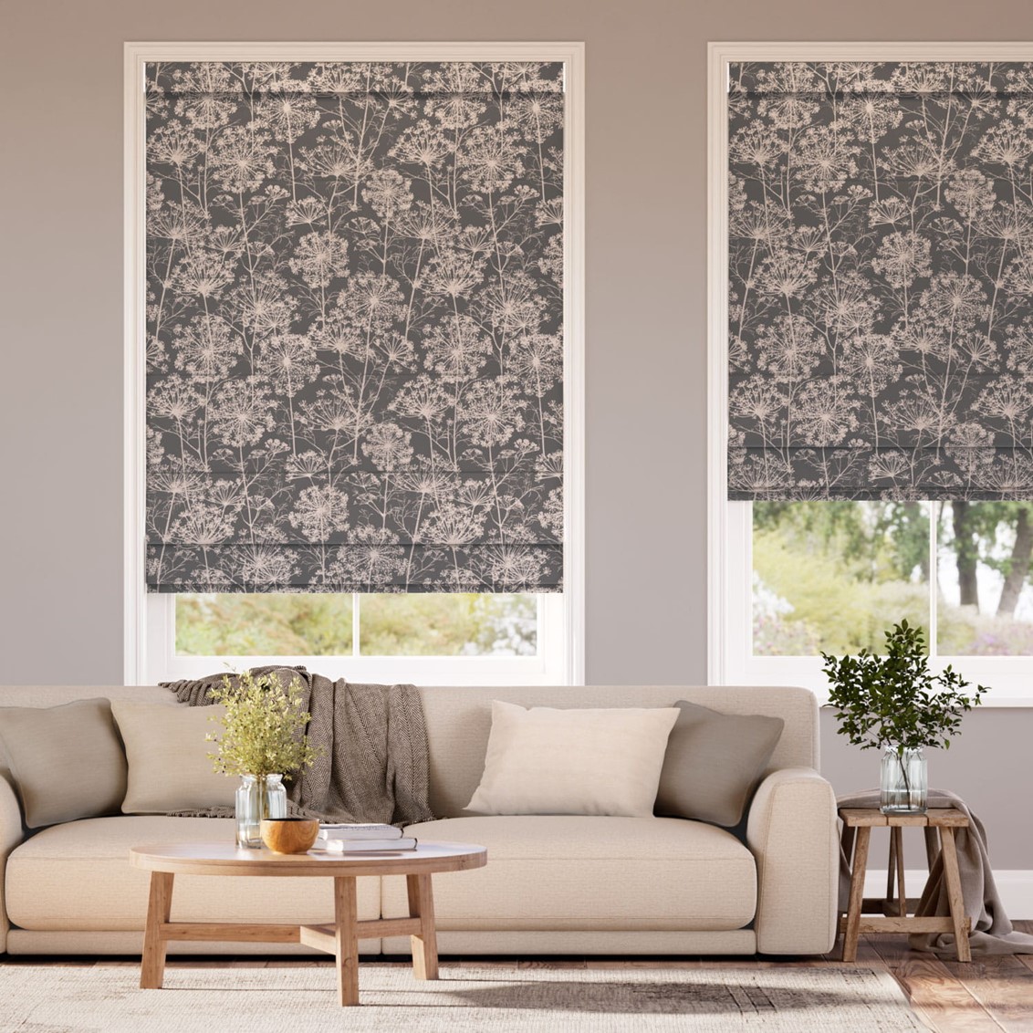 Fennel Flower Jacquard Mocha Roman Blind