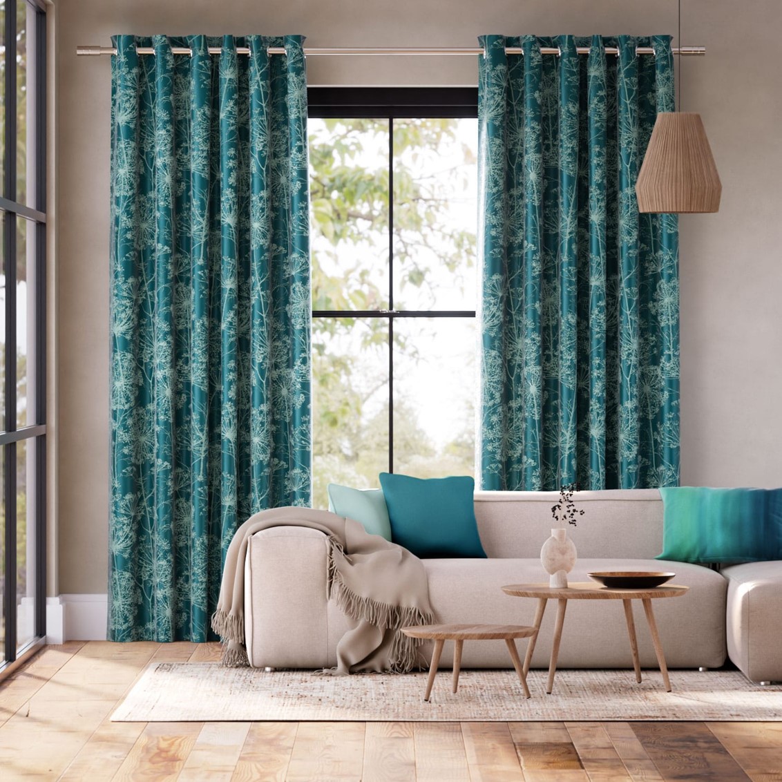 Fennel Flower Jacquard Peacock Curtains