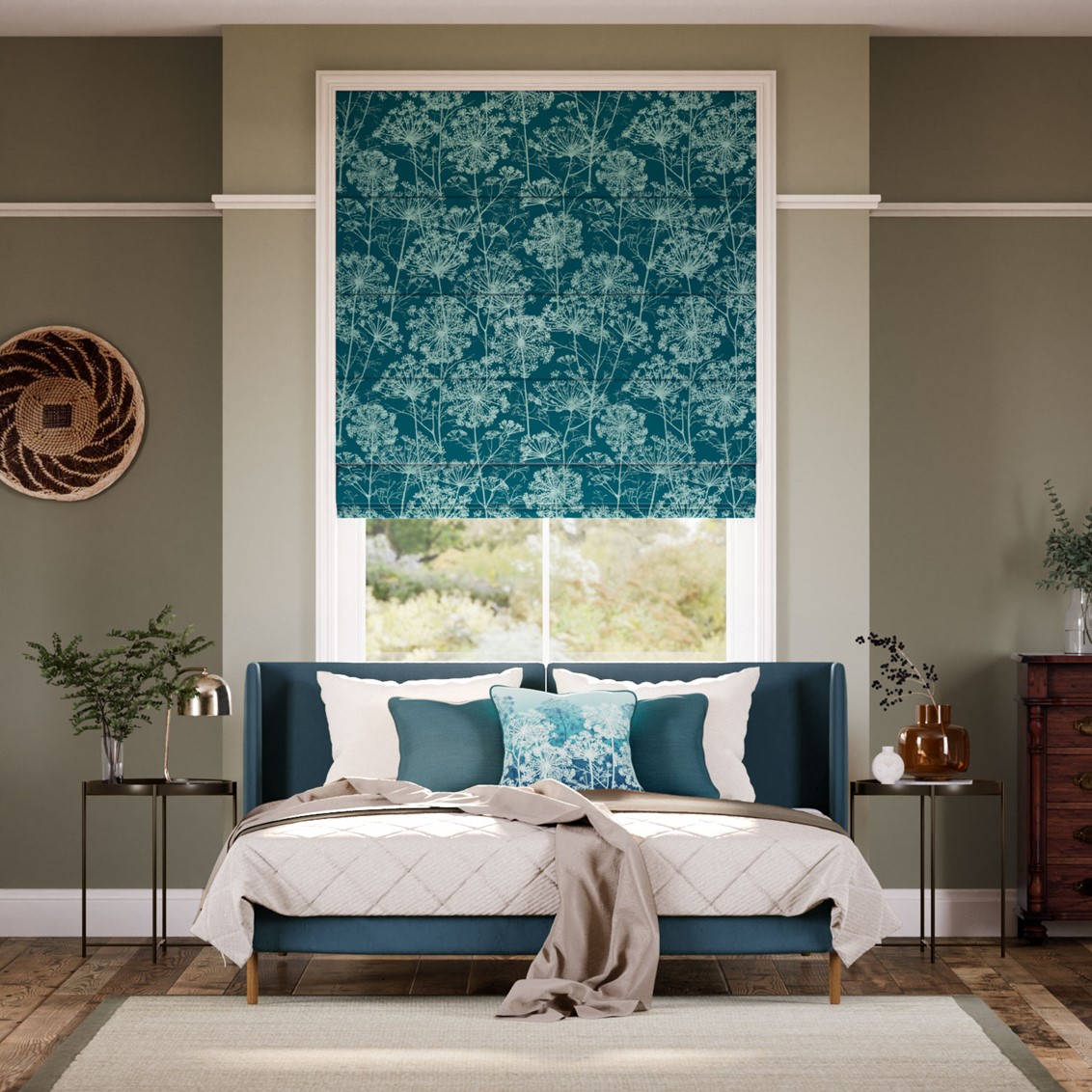 Fennel Flower Jacquard Peacock Roman Blind