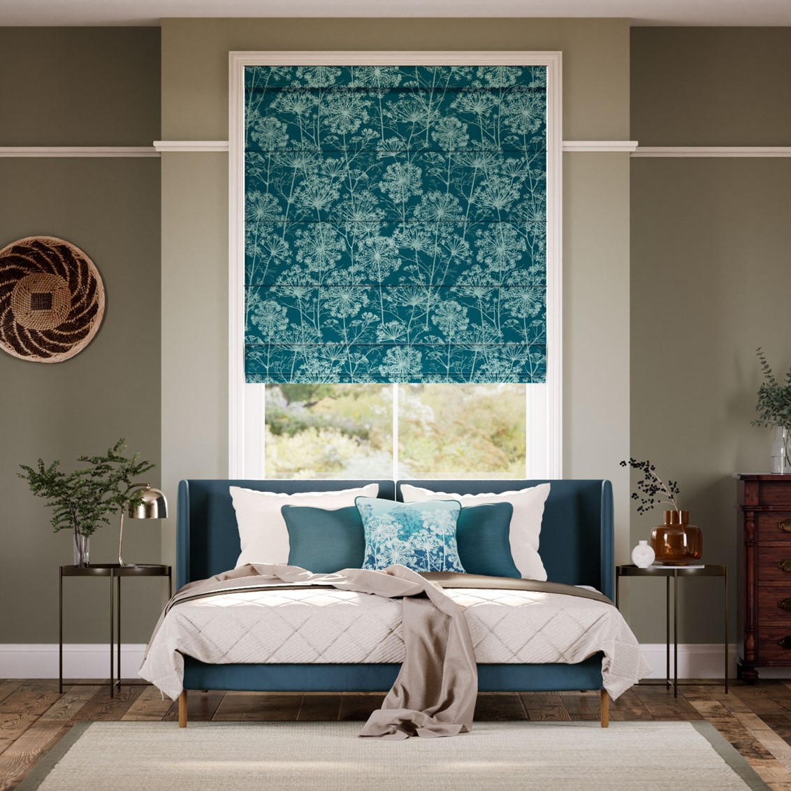 Fennel Flower Jacquard Peacock Roman Blind