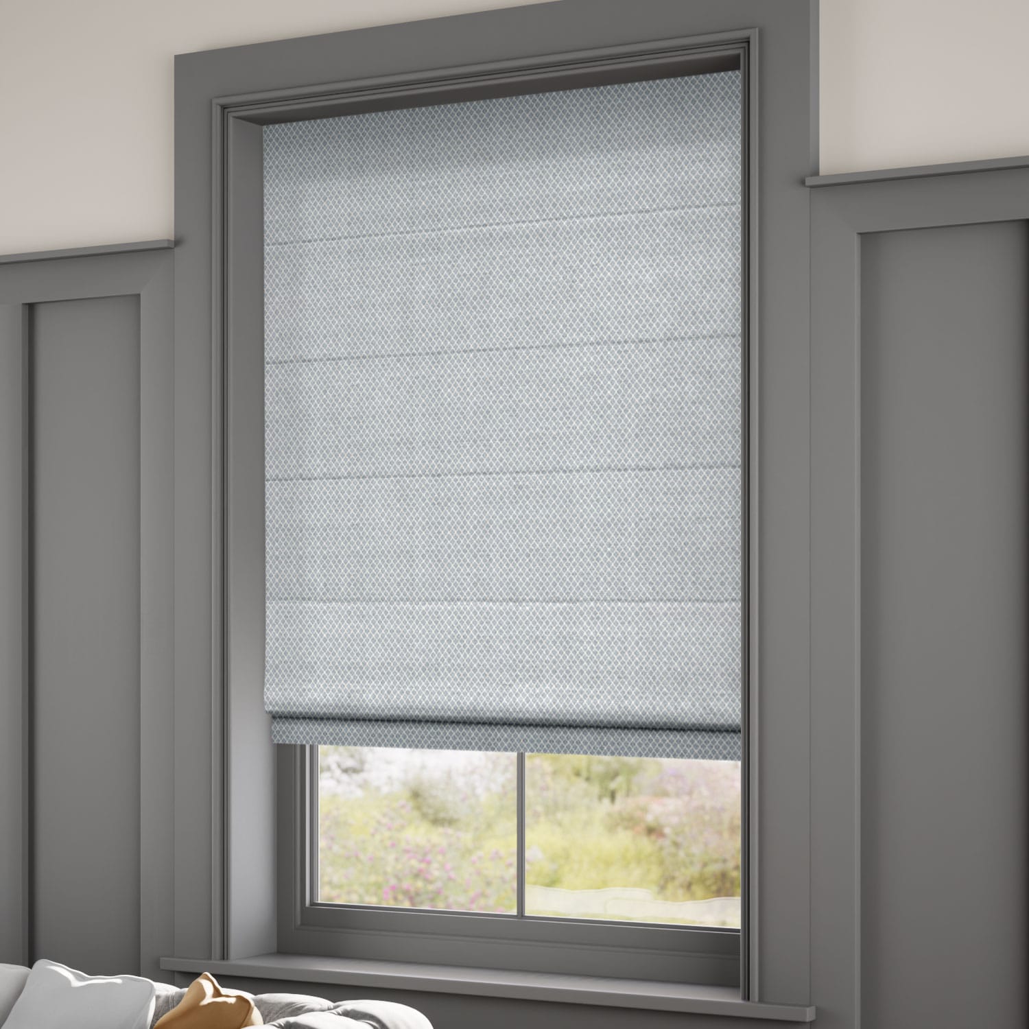 Filigree Misty Blue Roman Blind