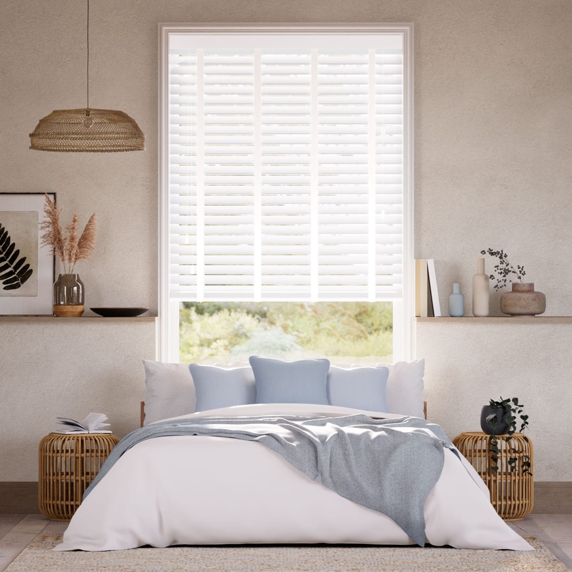 Fine White & Glacier Faux Wood Blind - 50mm Slat