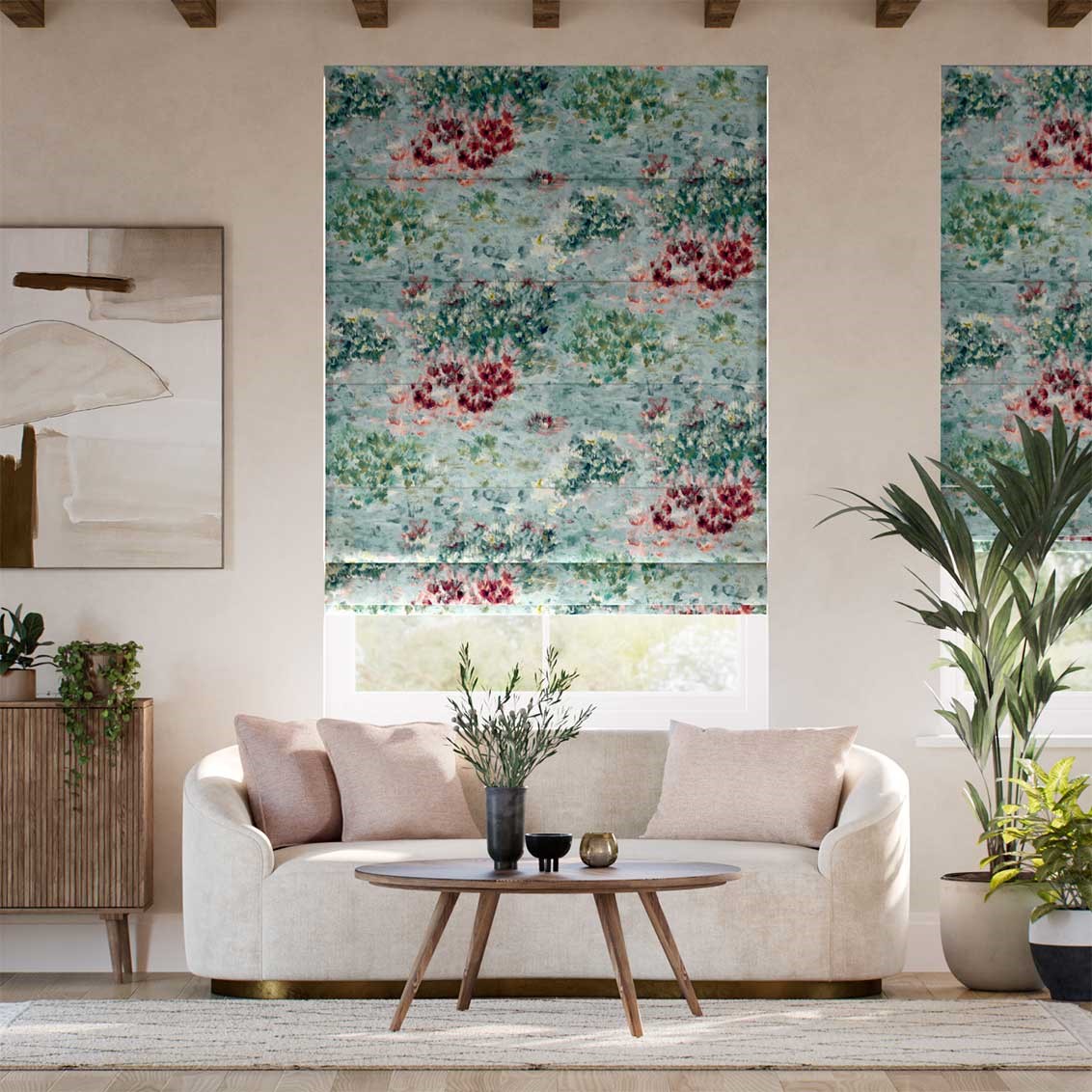 Fiore Velvet Duckegg Rose Roman Blind