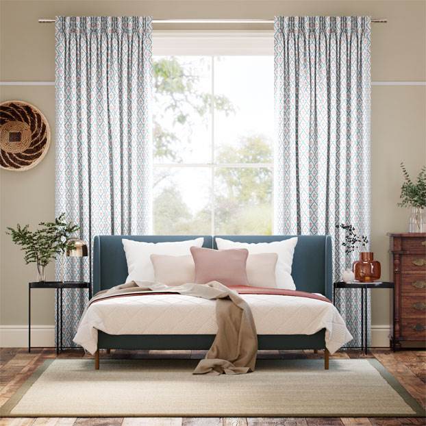 Floral Trellis Aqua & Spice Curtains thumbnail image