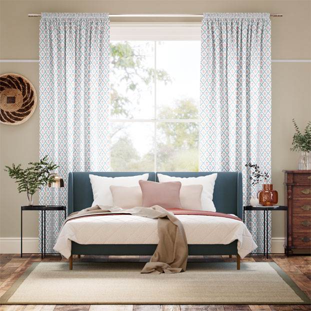 Floral Trellis Aqua & Spice Curtains thumbnail image