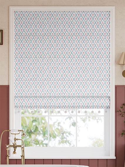 Floral Trellis Pom-Pom Aqua & Spice Roman Blind thumbnail image