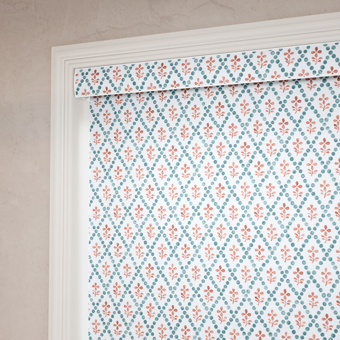 Floral Trellis Aqua & Spice Roller Blind