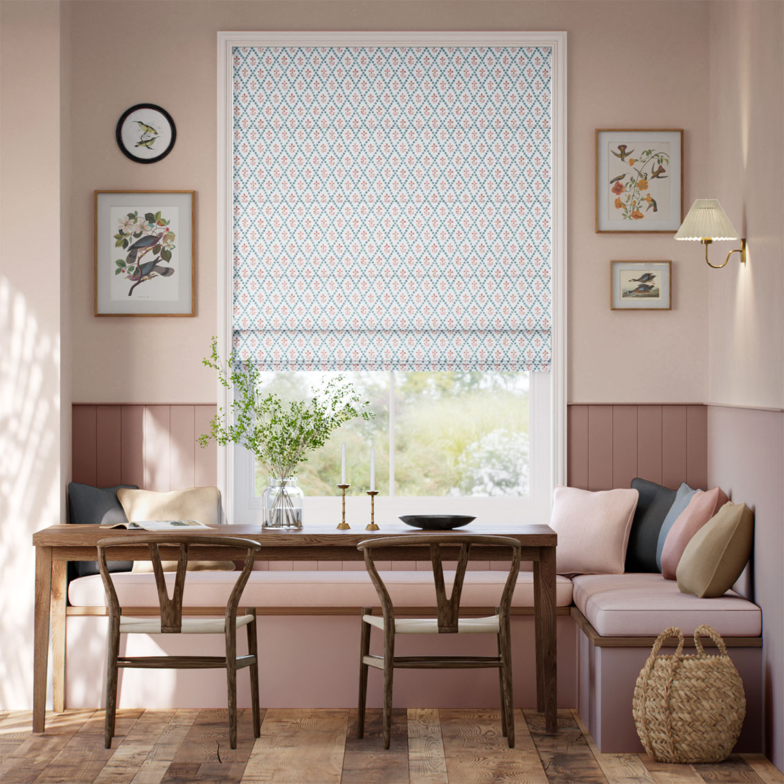 Floral Trellis Aqua & Spice Roman Blind