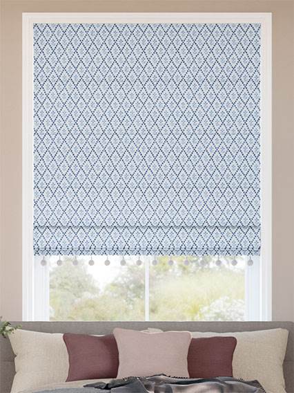 Floral Trellis Pom-Pom Blue Roman Blind thumbnail image