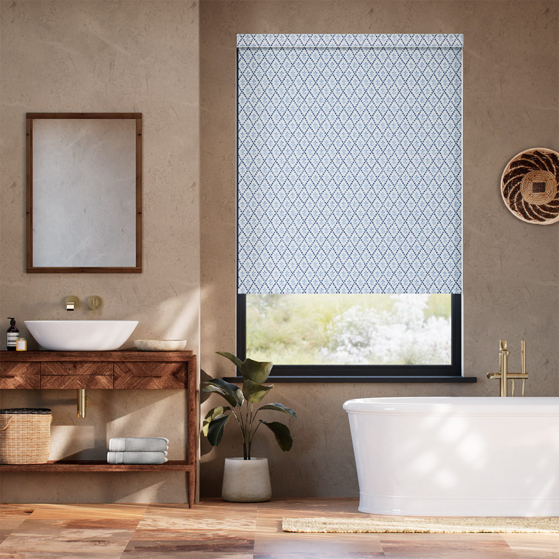 Floral Trellis Blue Roller Blind