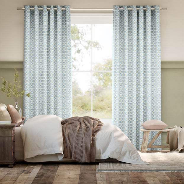 Floral Trellis Blue & Green Curtains thumbnail image