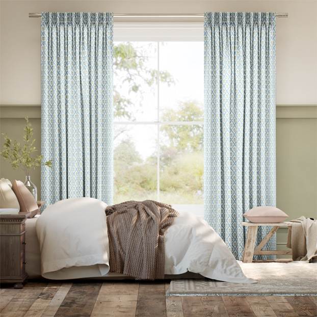 Floral Trellis Blue & Green Curtains thumbnail image