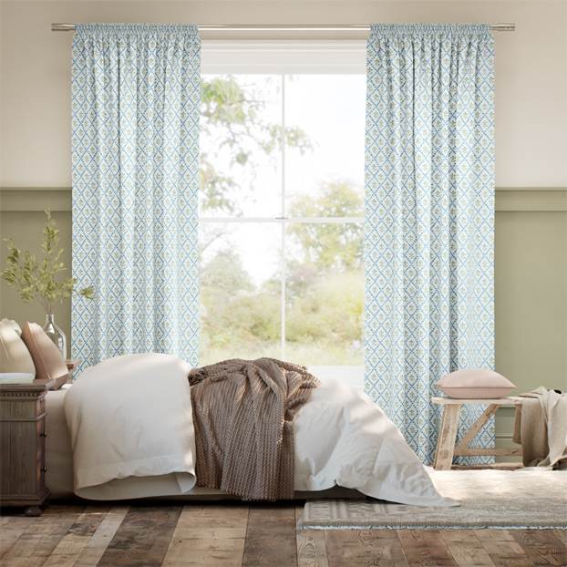 Floral Trellis Blue & Green Curtains thumbnail image