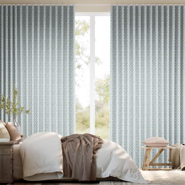 Floral Trellis Blue & Green Curtains thumbnail image