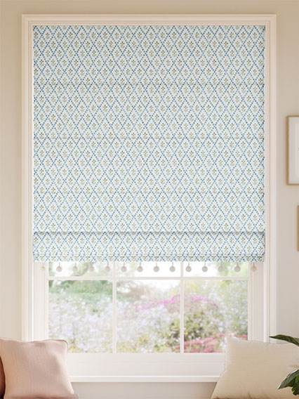 Floral Trellis Pom-Pom Blue & Green Roman Blind thumbnail image