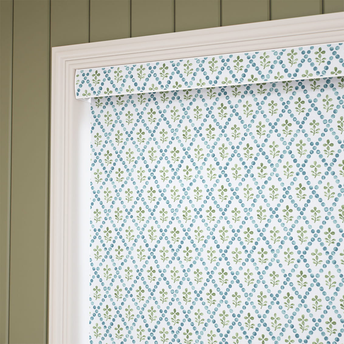 Floral Trellis Blue & Green Roller Blind