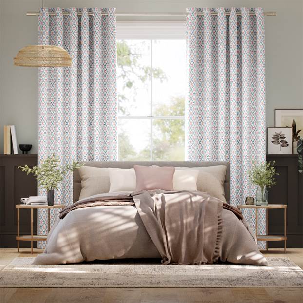 Floral Trellis Blue & Red Curtains thumbnail image