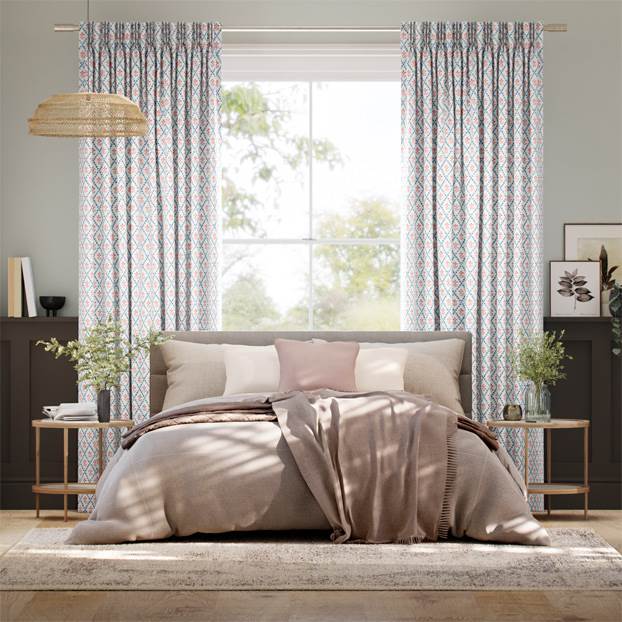 Floral Trellis Blue & Red Curtains thumbnail image