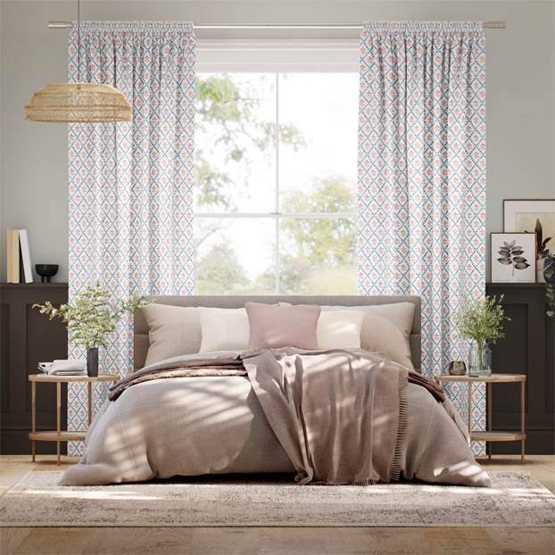 Floral Trellis Blue & Red Curtains thumbnail image