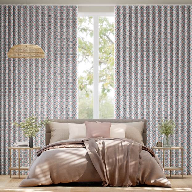 Floral Trellis Blue & Red Curtains thumbnail image