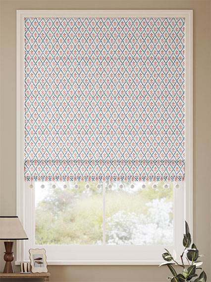 Floral Trellis Pom-Pom Blue & Red Roman Blind thumbnail image