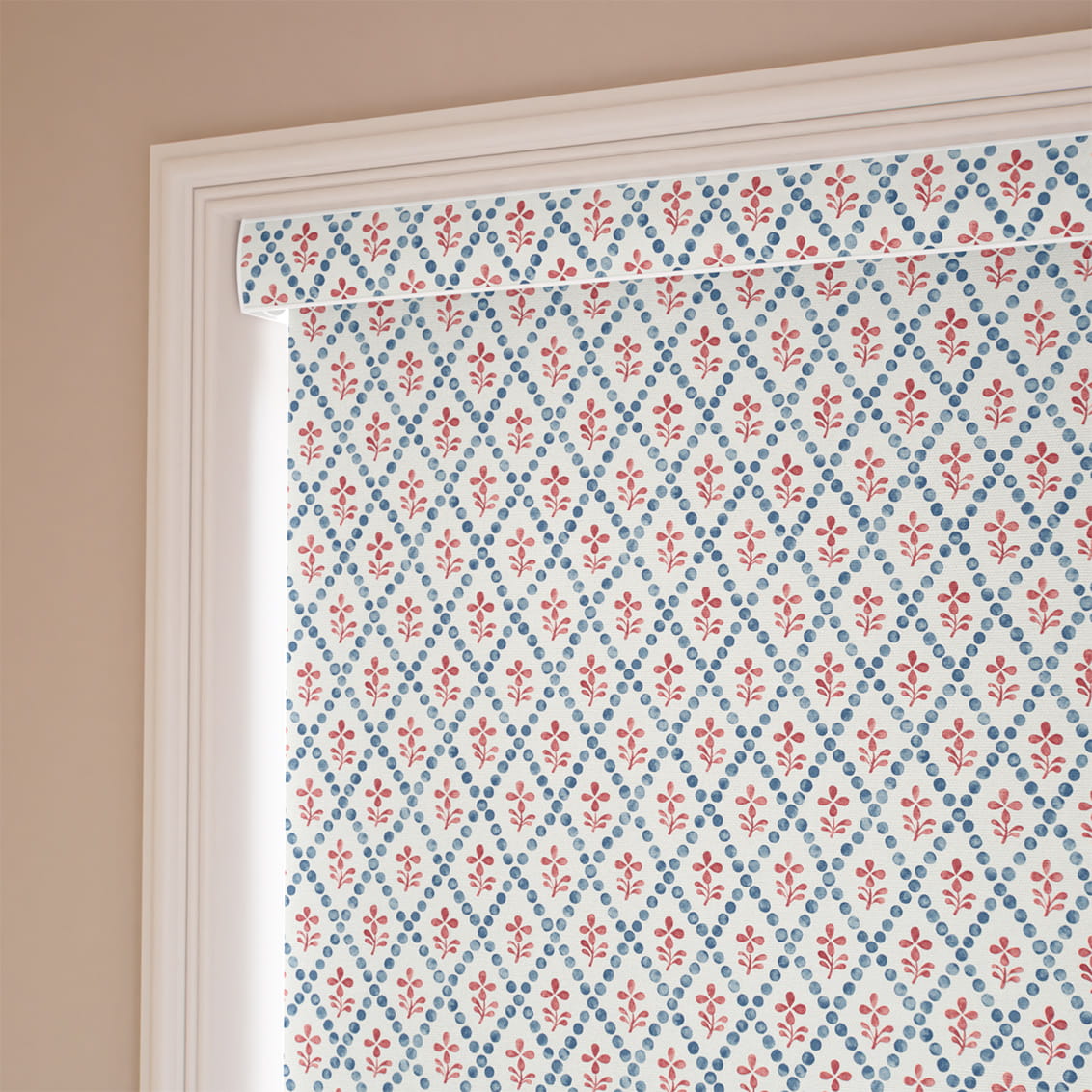 Floral Trellis Blue & Red Roller Blind
