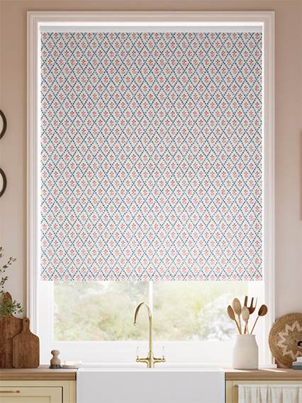 Floral Trellis Blue & Red Roller Blind thumbnail image
