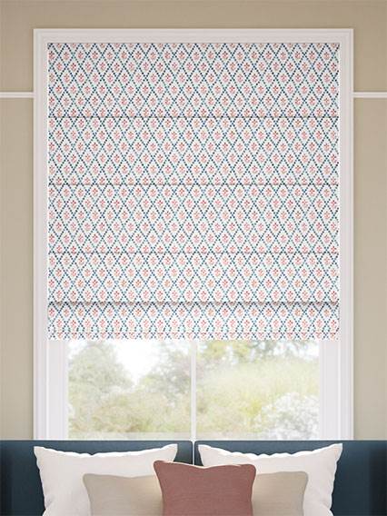 Floral Trellis Blue & Red Roman Blind thumbnail image
