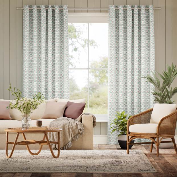 Floral Trellis Green & Blush Curtains thumbnail image