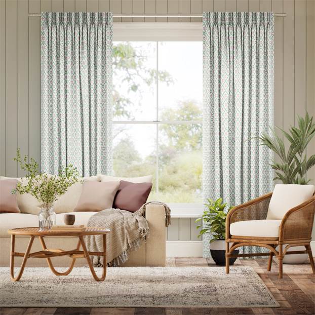 Floral Trellis Green & Blush Curtains thumbnail image