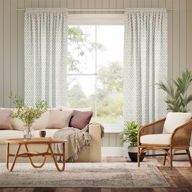 Floral Trellis Green & Blush Curtains thumbnail image